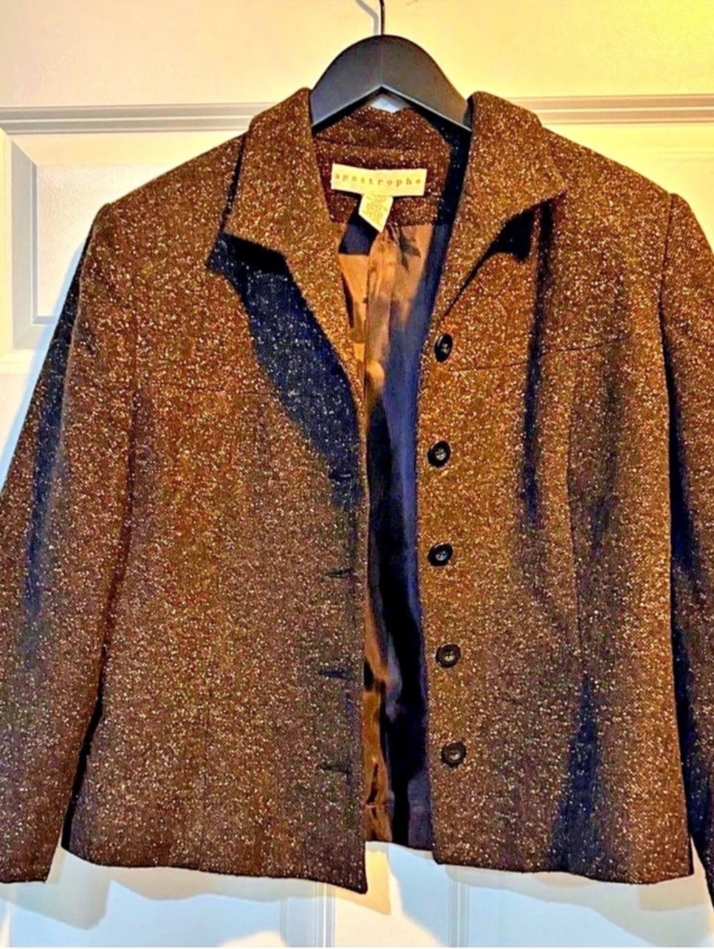 apostrophe Tweed Blazer in Black & Brown Size 12